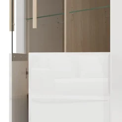 Vetrine > Dmora Vetrina Bianco Opaco Marrone Rovere Nodi 4 Ripiani 2 Ante 60x34x191h cm, con Piedini - Doreno Marrone Rovere nodi, Bianco Opaco