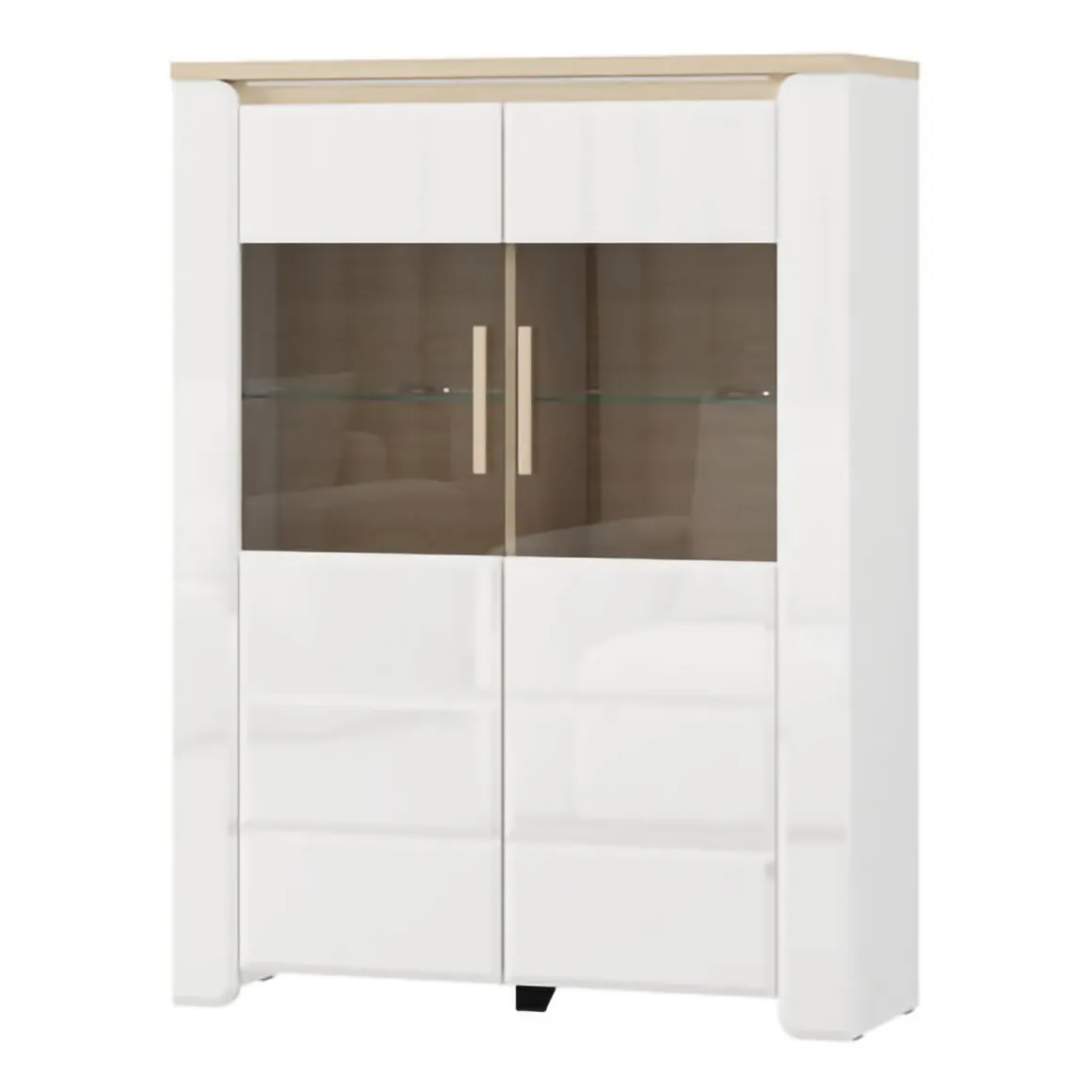 Vetrine > Dmora Vetrina Bianco Opaco Marrone Rovere Nodi 4 Ripiani 2 Ante 60x34x191h cm, con Piedini - Doreno Marrone Rovere nodi, Bianco Opaco
