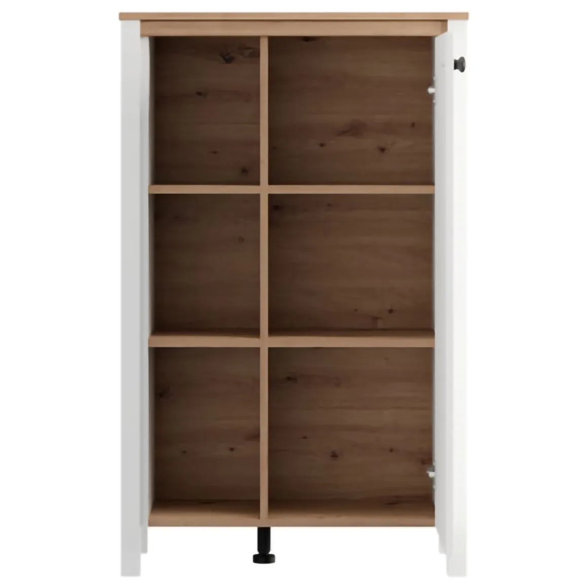 Vetrina Bianco Opaco Marrone Rovere Nodi 4 Ripiani Un'anta 73x34x118h cm, con Piedini - Galdo