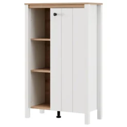 Vetrina Bianco Opaco Marrone Rovere Nodi 4 Ripiani Un'anta 73x34x118h cm, con Piedini - Galdo