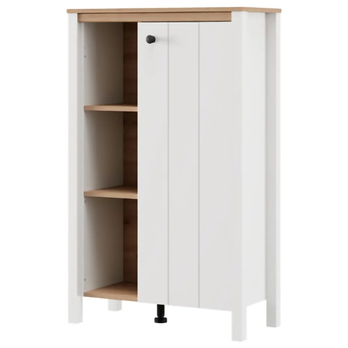 Vetrina Bianco Opaco Marrone Rovere Nodi 4 Ripiani Un'anta 73x34x118h cm, con Piedini - Galdo
