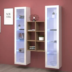 Vetrine > Dmora Vetrina 14 Ripiani 2 Ante 40x30x180h cm, 19 Vani - Marea Bianco