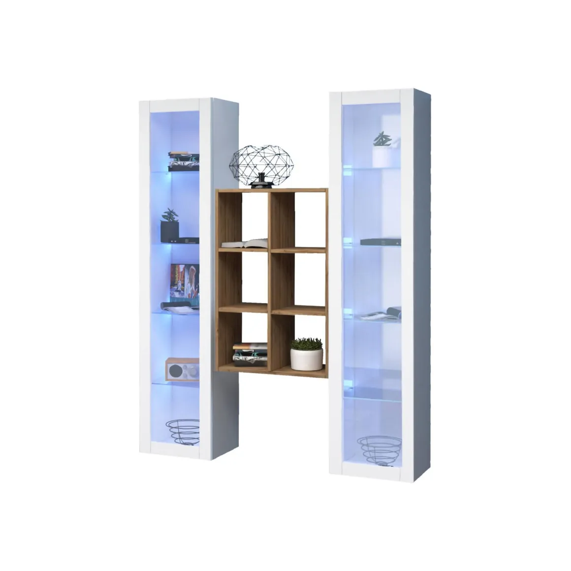 Vetrina Bianco 12 Ripiani 2 Ante 40x30x180h cm, 16 Vani - Gadoni