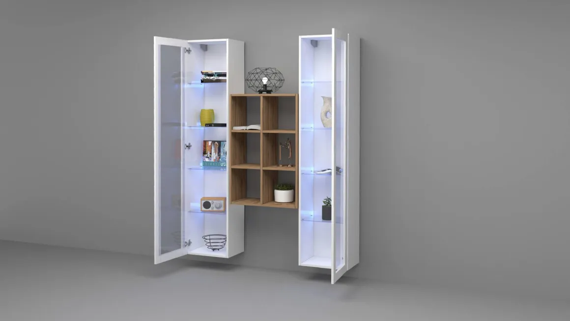 Vetrina Bianco 12 Ripiani 2 Ante 40x30x180h cm, 16 Vani - Gadoni