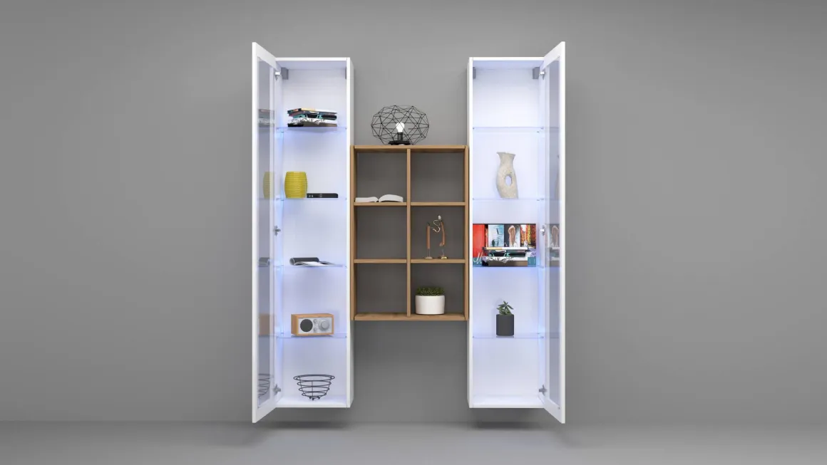 Vetrina Bianco 12 Ripiani 2 Ante 40x30x180h cm, 16 Vani - Gadoni