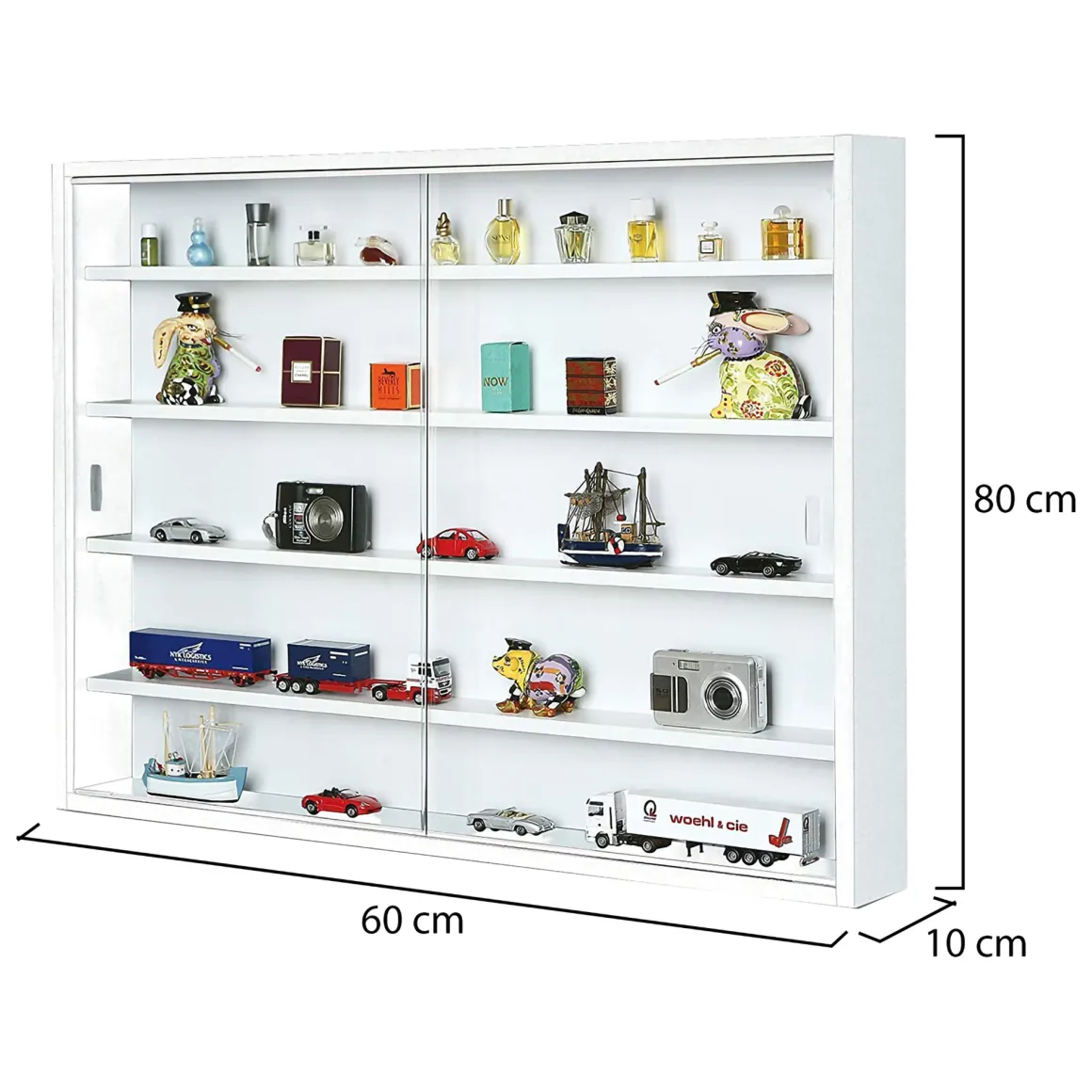 Vetrina Bianco 4 Ripiani 2 Ante 60x80x10h cm, 5 Vani - Oulx