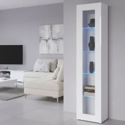 Vetrine > Dmora Vetrina 4 Ripiani Un'anta 40x30x180h cm, 5 Vani - Arnika Bianco