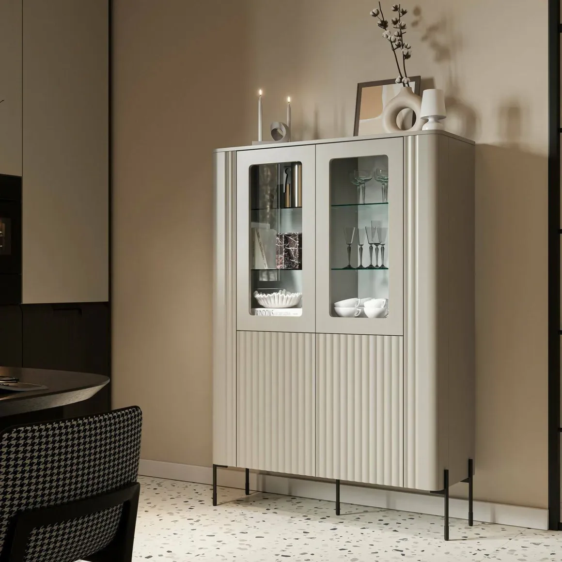 Vetrina Cimino, 110x40 h160 cm, Beige
