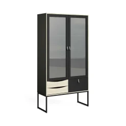 Vetrine > Dmora Vetrina Fabiola, Credenza espositiva, Vetrinetta multiuso, Madia da soggiorno, 40x99 h189 cm, Nero e Quercia Marrone, Nero Quercia