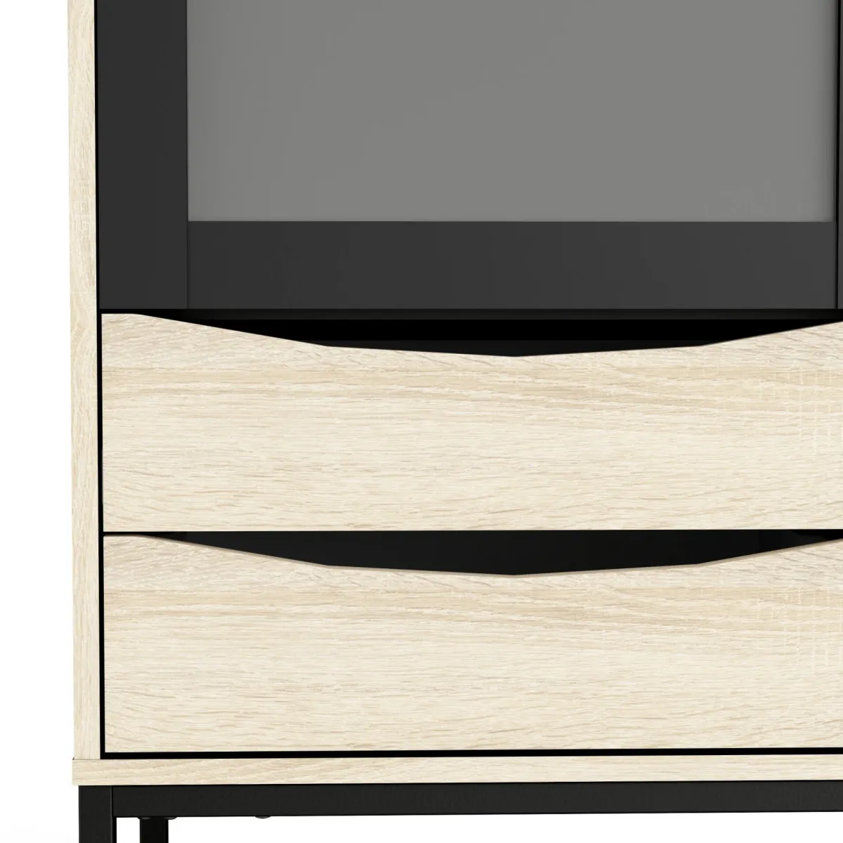 Vetrine > Dmora Vetrina Fabiola, Credenza espositiva, Vetrinetta multiuso, Madia da soggiorno, 40x99 h189 cm, Nero e Quercia Marrone, Nero Quercia
