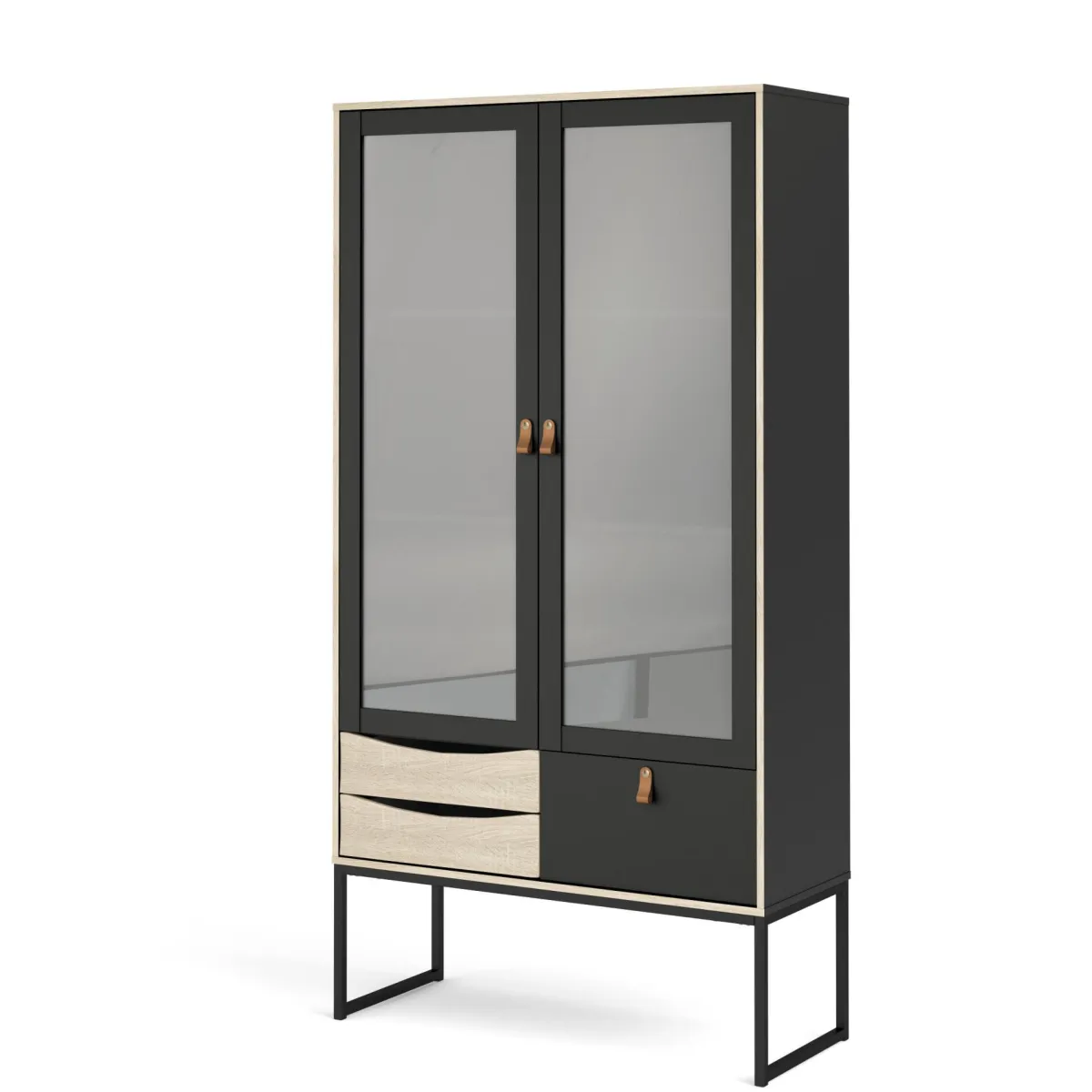 Vetrine > Dmora Vetrina Fabiola, Credenza espositiva, Vetrinetta multiuso, Madia da soggiorno, 40x99 h189 cm, Nero e Quercia Marrone, Nero Quercia