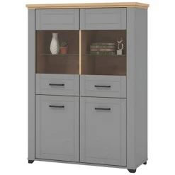 Vetrina Grigio Marrone 6 Ripiani 4 Ante 103.5x41x143h cm, 8 Vani - Sarconi