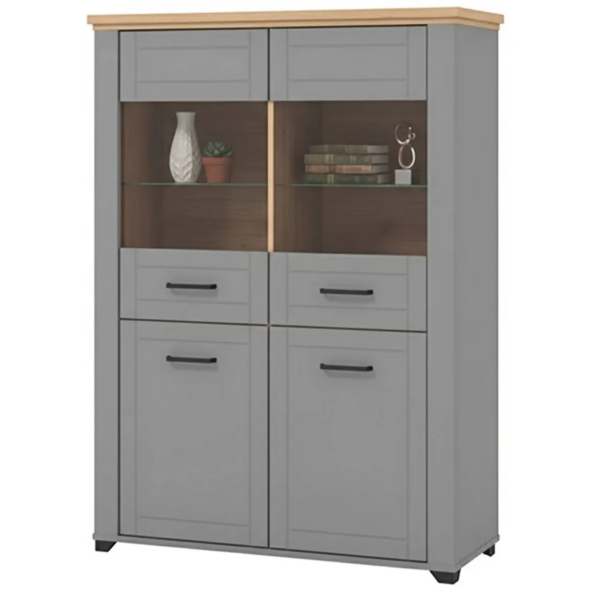 Vetrina Grigio Marrone 6 Ripiani 4 Ante 103.5x41x143h cm, 8 Vani - Sarconi