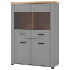Vetrina Grigio Marrone 6 Ripiani 4 Ante 103.5x41x143h cm, 8 Vani - Sarconi
