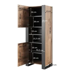 Vetrina Manerbio, 65x40 h171 cm, Rovere Nodi e Antracite