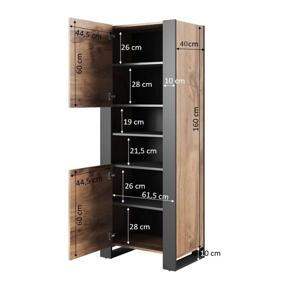Vetrina Manerbio, 65x40 h171 cm, Rovere Nodi e Antracite