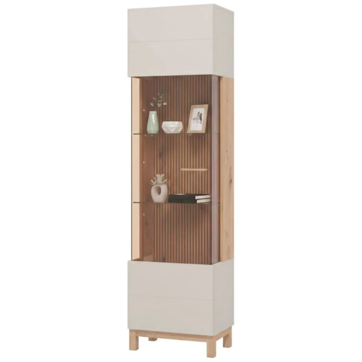 Vetrina Marrone Beige Rovere Nodi 4 Ripiani Apertura Battente 51.5x35x191.5h cm, Un'anta - Usseaux