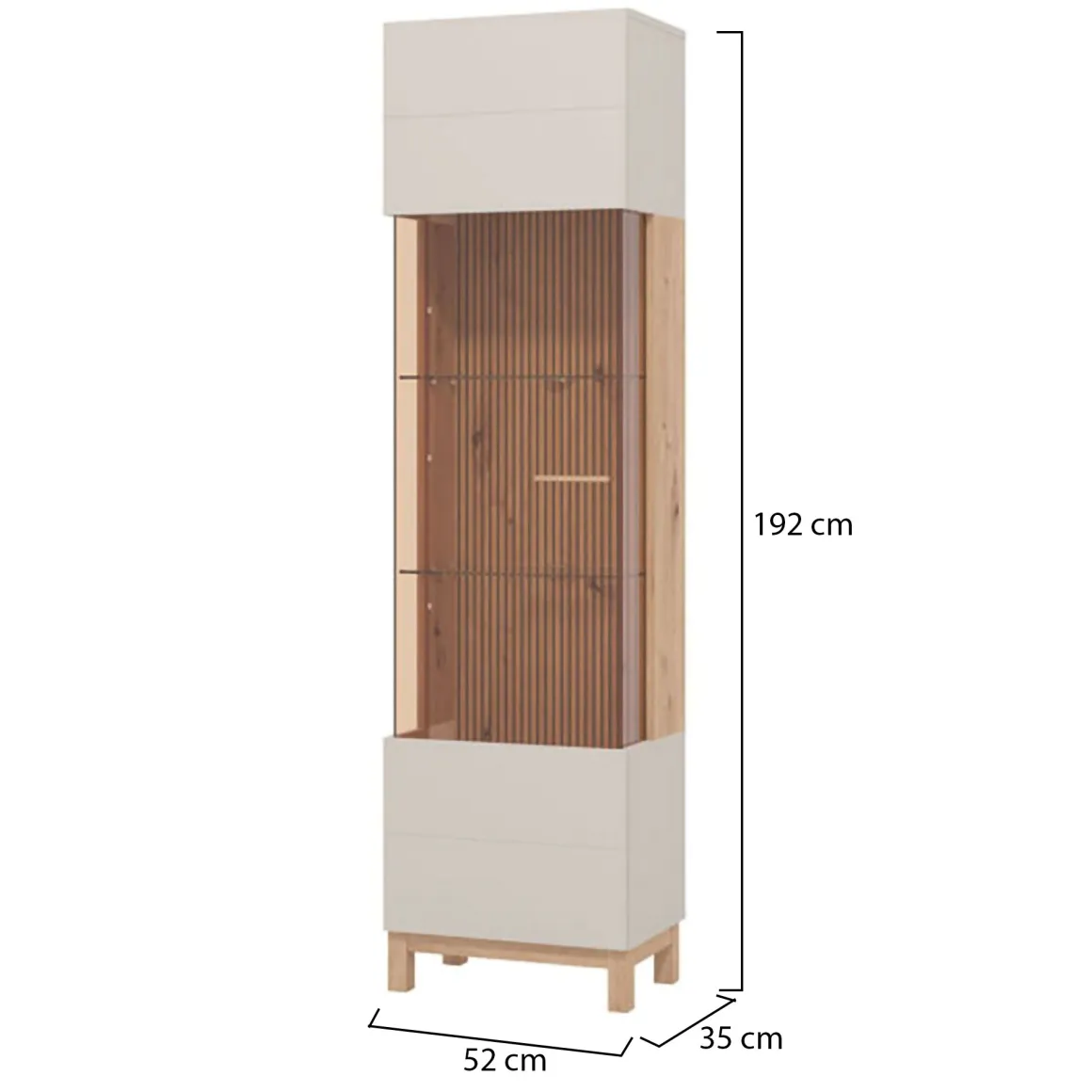 Vetrina Marrone Beige Rovere Nodi 4 Ripiani Apertura Battente 51.5x35x191.5h cm, Un'anta - Usseaux
