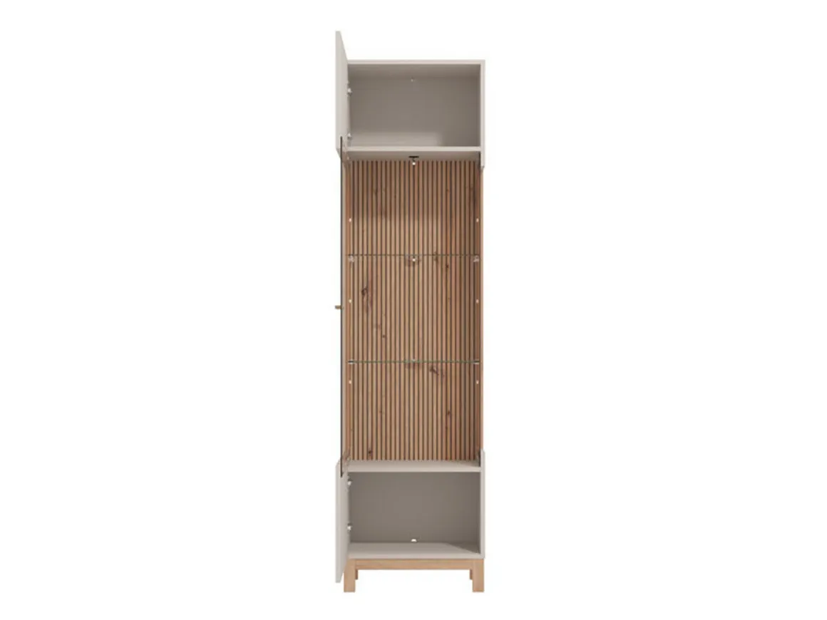 Vetrina Marrone Beige Rovere Nodi 4 Ripiani Apertura Battente 51.5x35x191.5h cm, Un'anta - Usseaux