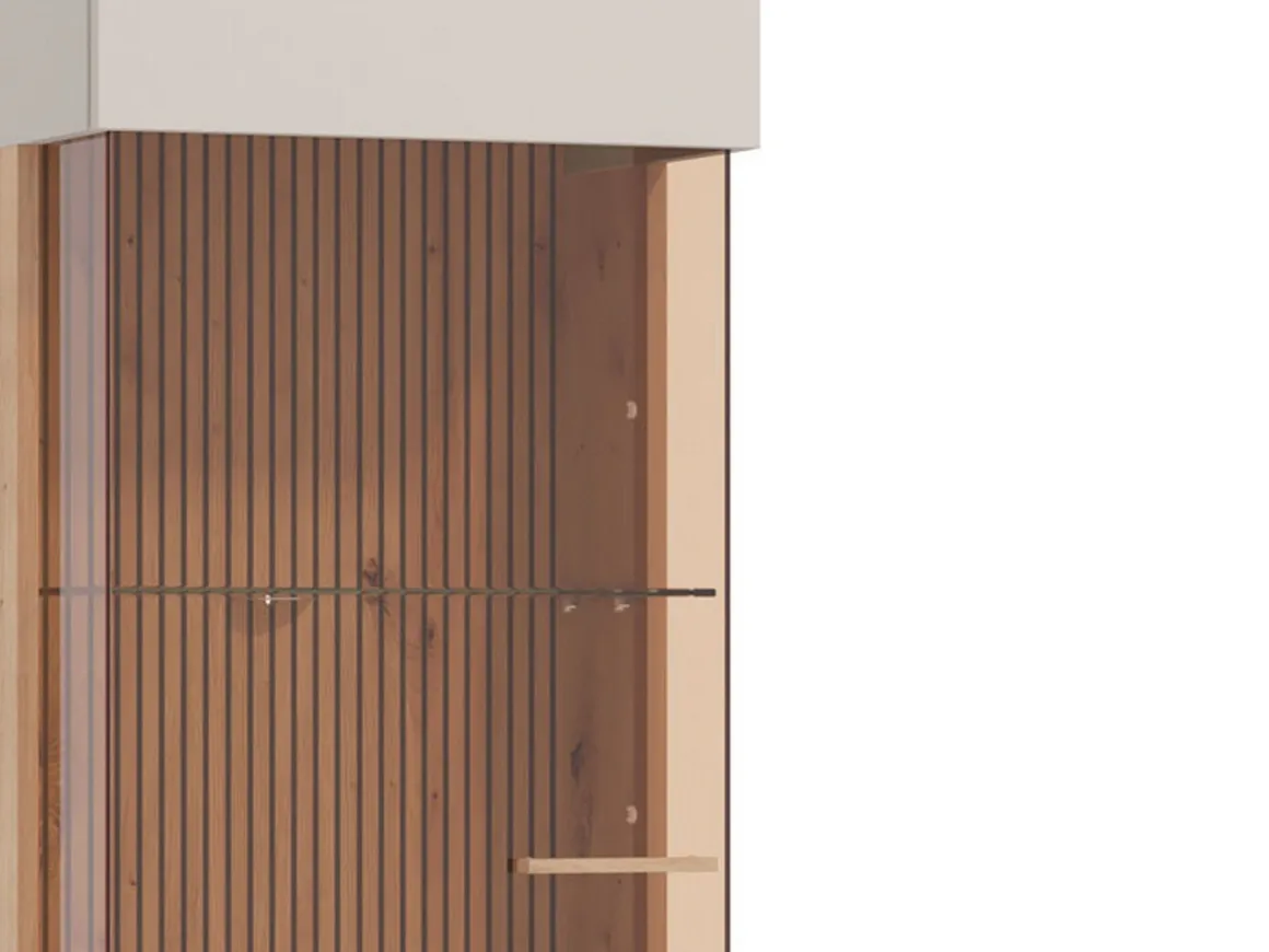 Vetrina Marrone Beige Rovere Nodi 4 Ripiani Apertura Battente 51.5x35x191.5h cm, Un'anta - Usseaux