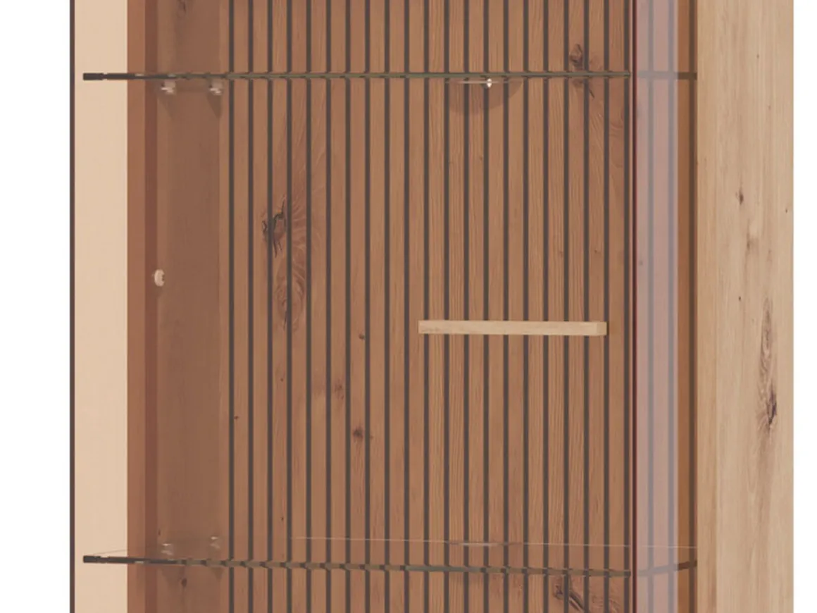 Vetrina Marrone Beige Rovere Nodi 4 Ripiani Apertura Battente 51.5x35x191.5h cm, Un'anta - Usseaux