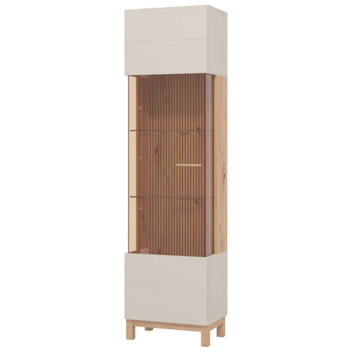 Vetrina Marrone Beige Rovere Nodi 4 Ripiani Apertura Battente 51.5x35x191.5h cm, Un'anta - Usseaux