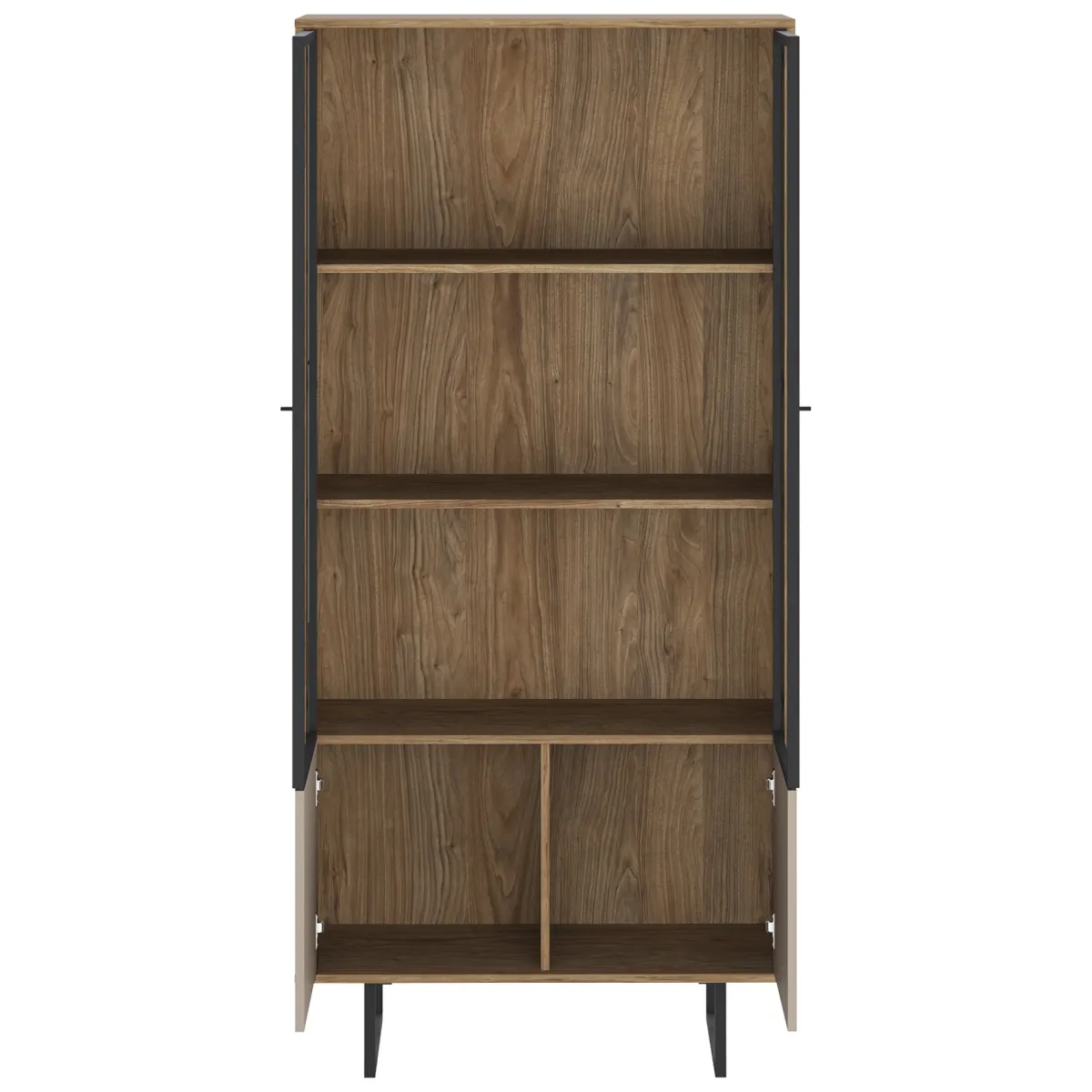 Vetrine > Dmora Vetrina Marrone Noce Beige 3 Ripiani 2 Ante 190x40x90h cm, Anta Dettaglio Vetro - Agro Beige, Marrone Noce