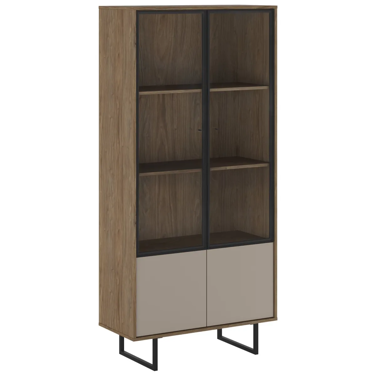 Vetrine > Dmora Vetrina Marrone Noce Beige 3 Ripiani 2 Ante 190x40x90h cm, Anta Dettaglio Vetro - Agro Beige, Marrone Noce
