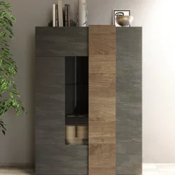 Vetrine > Dmora Vetrina Marrone Noce Marrone Rovere 8 Ripiani 2 Ante 121x44x169h cm, Apertura Standard - Valdagno Marrone Rovere, Marrone Noce