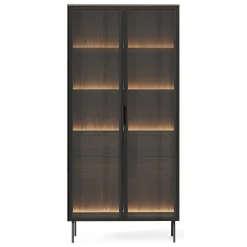 Vetrina Marrone Noce Trasparente 4 Ripiani 2 Cassetti 92x39x195h cm, 2 Ante - Lafafasa