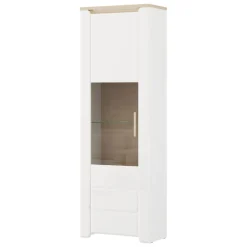 Vetrina Marrone Rovere Bianco Opaco 5 Ripiani Un'anta 64x35x194h cm, Anta e Ripiano Dettaglio Vetro - Cibiana