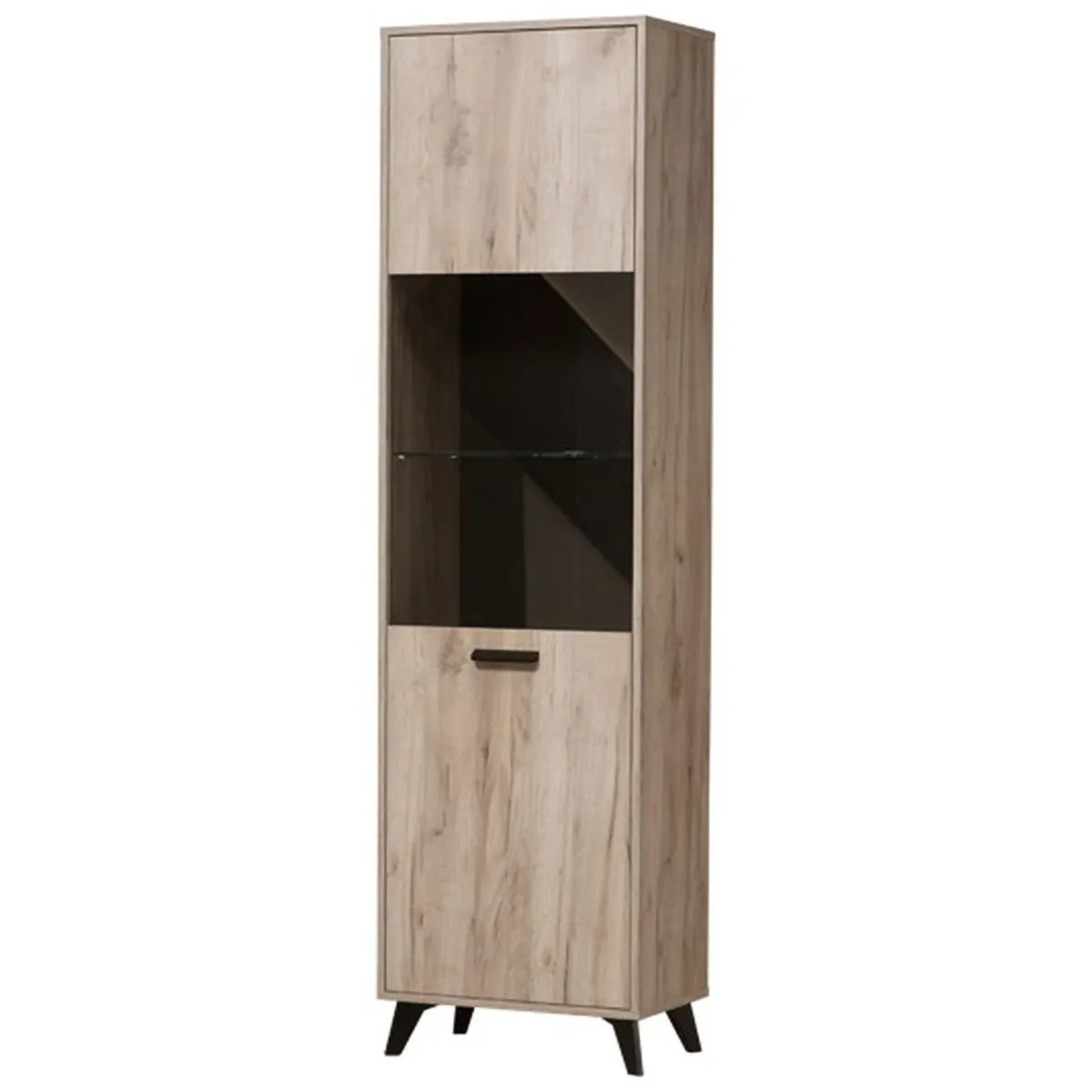 Vetrine > Dmora Vetrina Marrone Rovere Chiaro Nero 4 Ripiani Apertura Battente 53.5x33x191.5h cm, Un'anta - Raggiolo Nero, Marrone Rovere chiaro