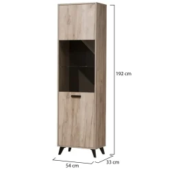 Vetrine > Dmora Vetrina Marrone Rovere Chiaro Nero 4 Ripiani Apertura Battente 53.5x33x191.5h cm, Un'anta - Raggiolo Nero, Marrone Rovere chiaro
