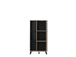 Vetrina Marrone Rovere Chiaro Nero 4 Ripiani Un'anta 67.5x33x130.5h cm, 6 Vani - Dolzago