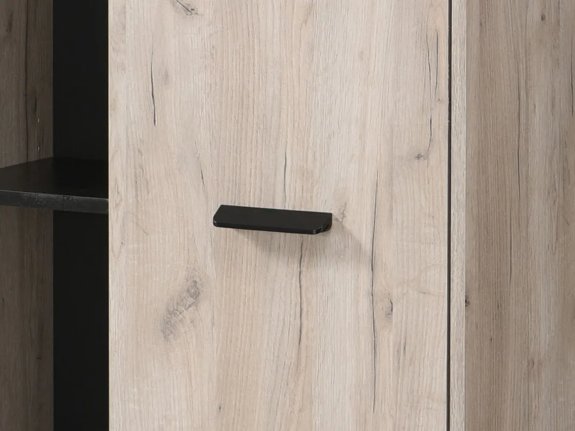 Vetrina Marrone Rovere Chiaro Nero 4 Ripiani Un'anta 67.5x33x130.5h cm, 6 Vani - Dolzago
