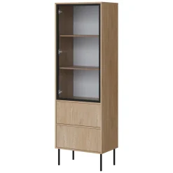Vetrine > Dmora Vetrina Marrone Rovere Nero 2 Ripiani 2 Cassetti 60x40x185h cm, Un'anta - Zanica Nero, Marrone Rovere