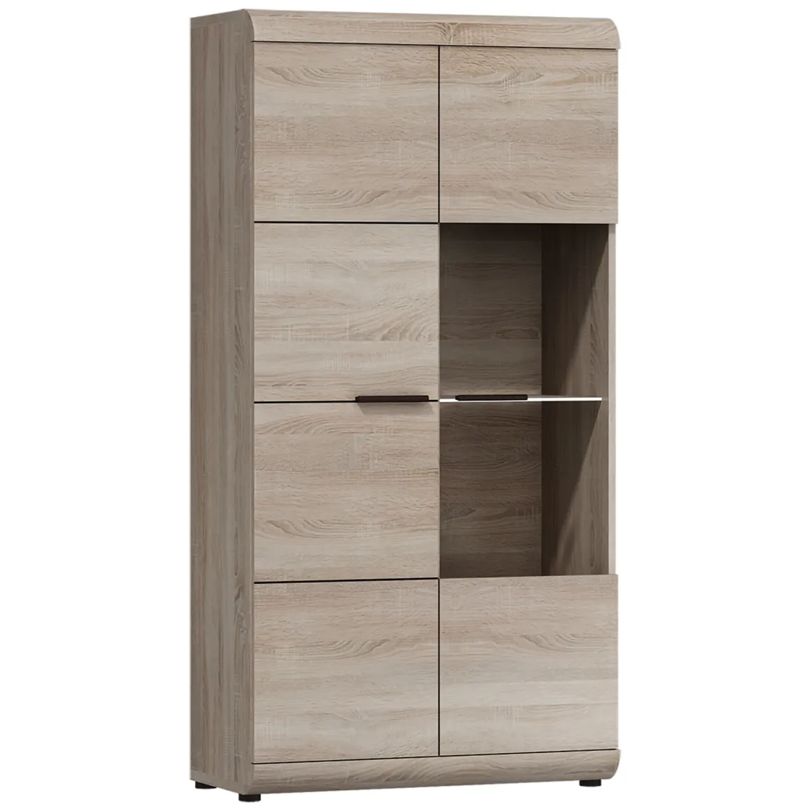 Vetrine > Dmora Vetrina Marrone Rovere Nero 8 Ripiani 2 Ante 80x37x194h cm, con led Angoli Arrotondati - Ladara Nero, Marrone Rovere