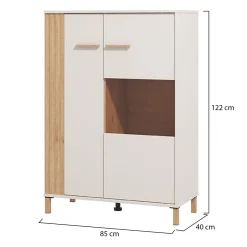 Vetrine > Dmora Vetrina Marrone Rovere Nodi Beige 4 Ripiani Cassetti 59.5x40x192.5h cm, Un'anta - Mondaino Beige, Marrone Rovere Nodi