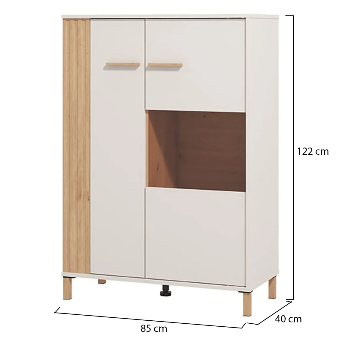 Vetrine > Dmora Vetrina Marrone Rovere Nodi Beige 4 Ripiani Cassetti 59.5x40x192.5h cm, Un'anta - Mondaino Beige, Marrone Rovere Nodi