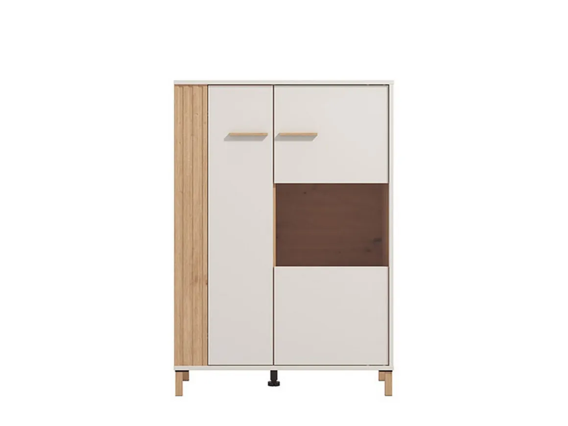 Vetrine > Dmora Vetrina Marrone Rovere Nodi Beige 4 Ripiani Cassetti 59.5x40x192.5h cm, Un'anta - Mondaino Beige, Marrone Rovere Nodi