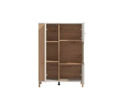 Vetrine > Dmora Vetrina Marrone Rovere Nodi Beige 4 Ripiani Cassetti 59.5x40x192.5h cm, Un'anta - Mondaino Beige, Marrone Rovere Nodi