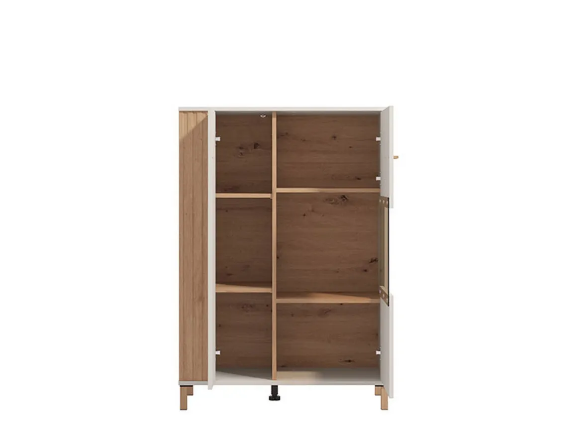 Vetrine > Dmora Vetrina Marrone Rovere Nodi Beige 4 Ripiani Cassetti 59.5x40x192.5h cm, Un'anta - Mondaino Beige, Marrone Rovere Nodi