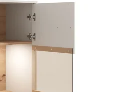 Vetrine > Dmora Vetrina Marrone Rovere Nodi Beige 4 Ripiani Cassetti 59.5x40x192.5h cm, Un'anta - Mondaino Beige, Marrone Rovere Nodi