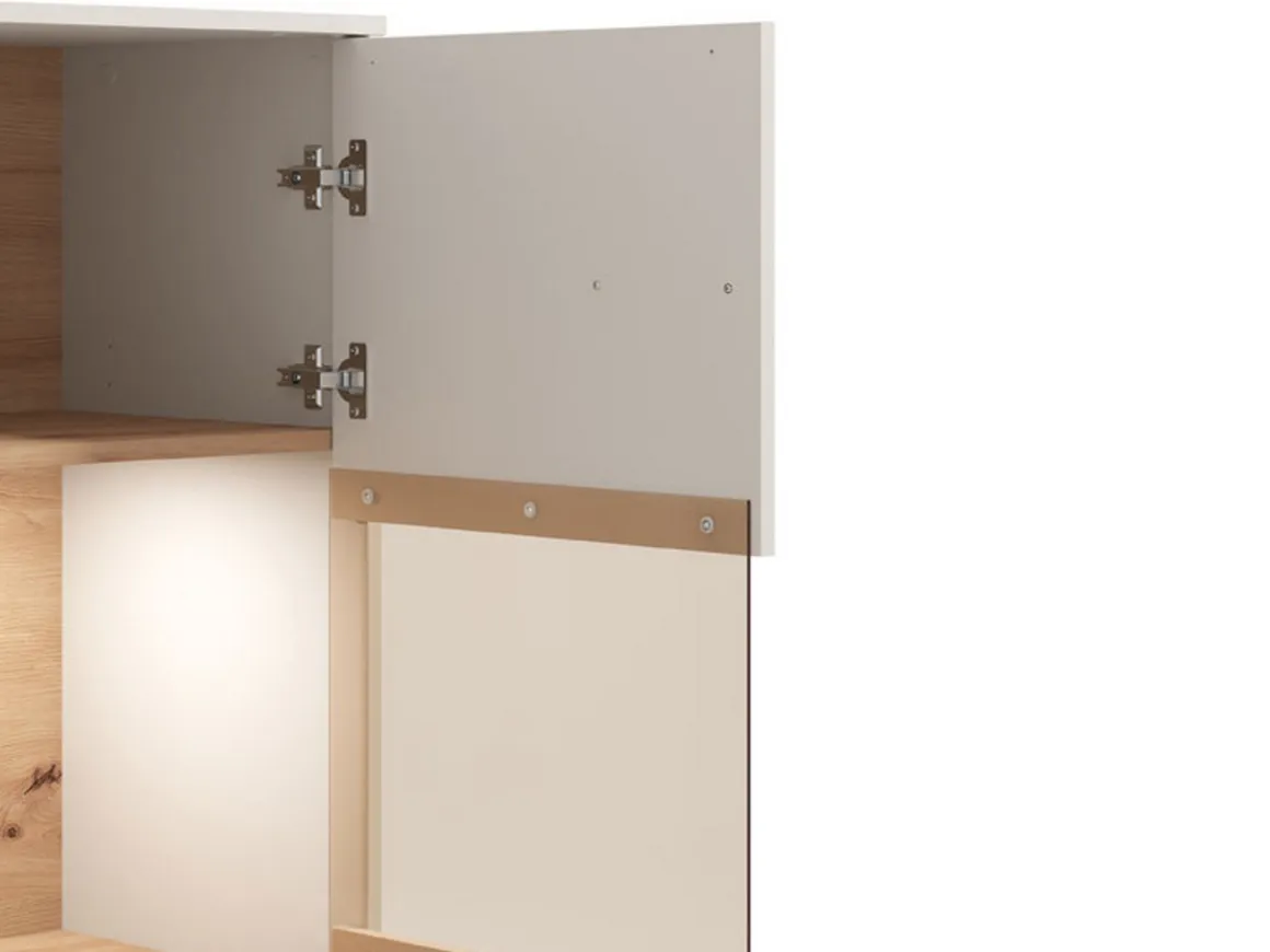 Vetrine > Dmora Vetrina Marrone Rovere Nodi Beige 4 Ripiani Cassetti 59.5x40x192.5h cm, Un'anta - Mondaino Beige, Marrone Rovere Nodi