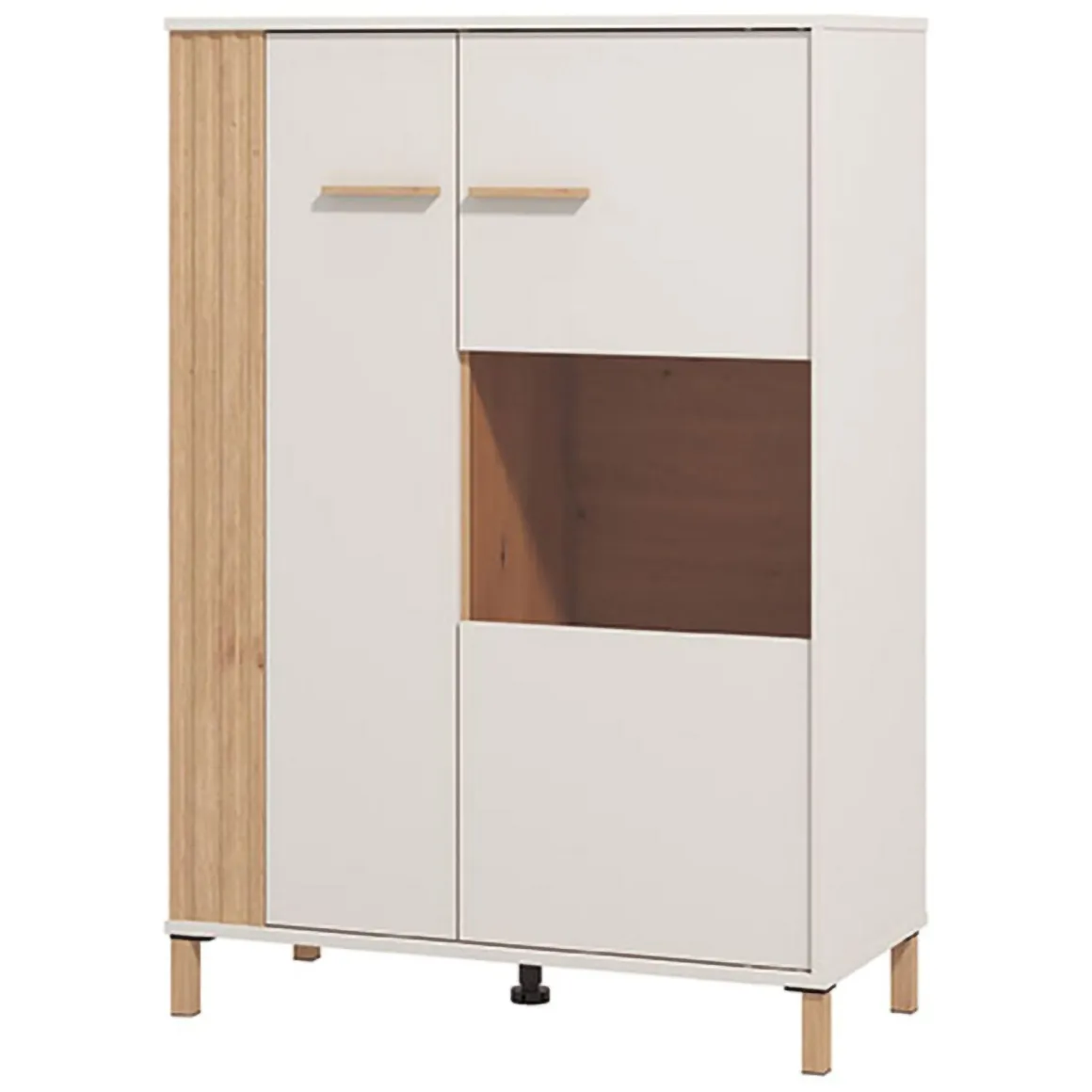 Vetrine > Dmora Vetrina Marrone Rovere Nodi Beige 4 Ripiani Cassetti 59.5x40x192.5h cm, Un'anta - Mondaino Beige, Marrone Rovere Nodi