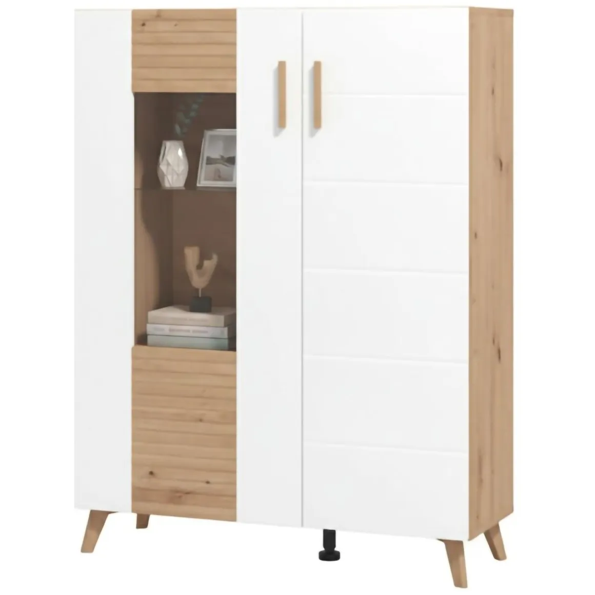 Vetrina Marrone Rovere Nodi Bianco 4 Ripiani Apertura Battente 96x35x125.5h cm, 2 Ante - Cetona