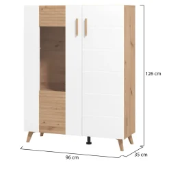 Vetrina Marrone Rovere Nodi Bianco 4 Ripiani Apertura Battente 96x35x125.5h cm, 2 Ante - Cetona