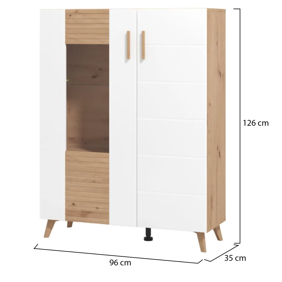 Vetrina Marrone Rovere Nodi Bianco 4 Ripiani Apertura Battente 96x35x125.5h cm, 2 Ante - Cetona