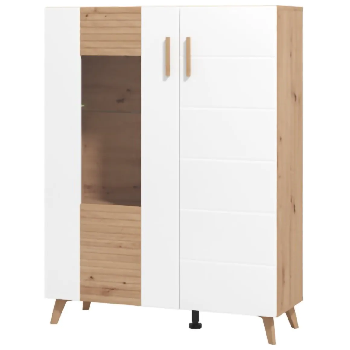 Vetrina Marrone Rovere Nodi Bianco 4 Ripiani Apertura Battente 96x35x125.5h cm, 2 Ante - Cetona