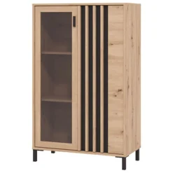Vetrina Marrone Rovere Nodi Nero 2 Ripiani Apertura Battente 80x40x128.5h cm, 2 Ante - Grimani